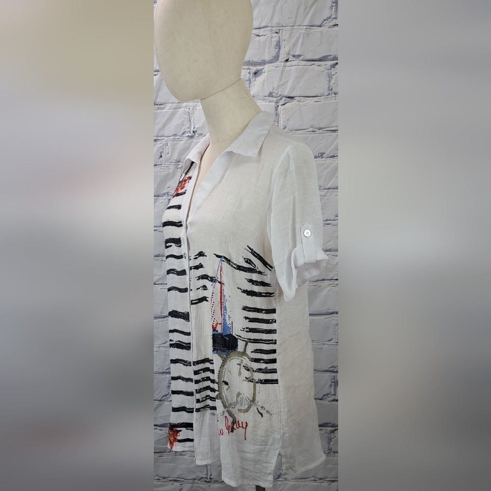 Le Grenier Top Shirt Nautical Sailing Ltweight Transparent Beach Y2K 90s Medium - Picture 3 of 14